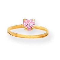   Pink Cubic Zirconia Heart Childrens Polished Ring in Multiple Sizes