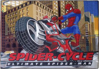 Childrens Spiderman Rug   Biker 95x133cm + FREE 3D Spiderman 
