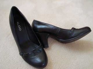 ALDO Black Leather Stacked Heel Pump Heels Shoes sz36 6