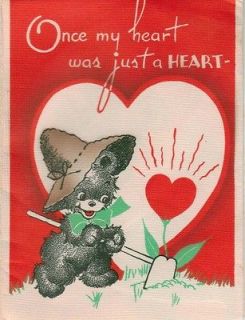 1950s Vintage Valentine Greeting Card Black Bear Novelty Cute Poster 