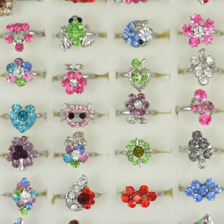   Lot 20Pcs Silver Plated Assorted Cute Flower Animal Childrens Rings