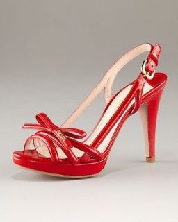750 PRADA Platform Patent Multi Strap Sandal with Bow Red, (36.5) 6.5