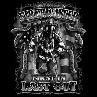 AMERICAN FIREFIGHTER FIRST IN LAST OUT SHORTSLEEVE T SHIRT S 2XL