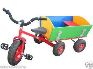 Childrens Tricycle W/ Pull Behind Wood Wagon, TC18035, 5 Wheel, Air 