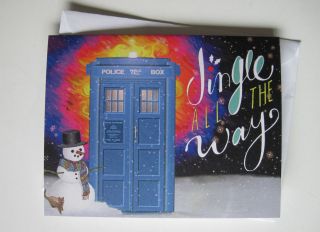 Doctor Who Police Box TARDIS blank Christmas Holiday cards (5 Pack)