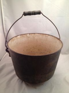 Antique Primitive Cast Iron Bucket 11.75Dia 9tall Solid Cauldron