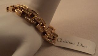 Retired Christian Dior Gold Plated Swarovski Crystal Bar Bracelet NEW