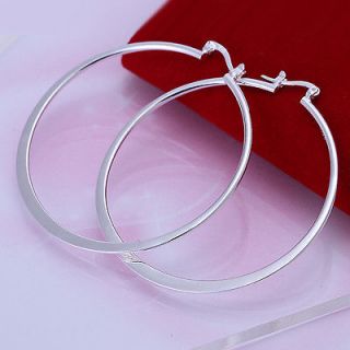  925Sterling silver fashion big round hoop earrings +box 