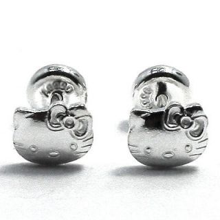 Funny Hello Kitty Genuine Sterling Silver 925 Earrings Girl Baby 
