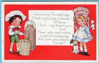 S8555 Whitney Valentines Day postcard , Stock market ticker, Boy 
