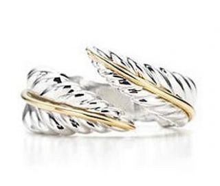 Elegant Christmass gifts gold plated solid silver ring Unique feather 