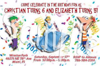 Mixed Phineas Ferb Cinderella Custom Birthday Invitations Photo More 