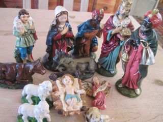 Lovely Vintage Nativity Set Large Figures Japan Paper Mache Plaster