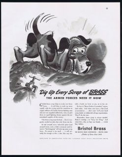 1942 Bristol Brass WWII Scraps Bloodhound Dog Ad
