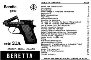Beretta Model 21A Bobcat Pistol User and Part Manual