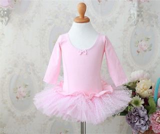   Toddler Tutu Dance Ballet Dresses Leotards Long Sleeves Pink Sz 3T 7T