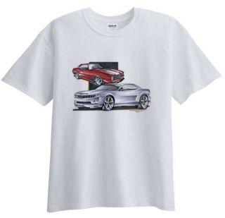 Chevrolet T Shirt Chevy Camaros Old & New Tee Classic Car Red & Grey
