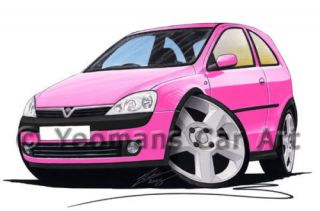 Vauxhall Corsa C SRi Pink Caricature Car Art A4 print