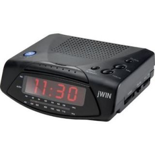 JWIN BLACK AM FM COMPACT ALARM CLOCK RADIO FREE SHIP