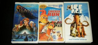 ATLANTIS THE LOST EMPIRE, Ice Age, & Chicken Run Family Animated VHS 