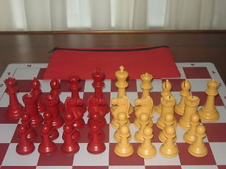  Staunton Marshall Red & Natural Plastic Chess Set Mousepad Board Bag