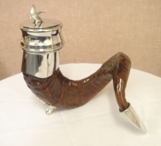   Derbyshire Rams Horn & Pewter Snuff Mull Large Size BRAND NEW