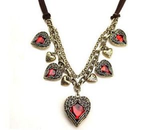 High quality vintage style leather chain red heart charm pendant 