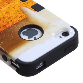 For iPhone 4 4S Rubber IMPACT TUFF HYBRID Case Skin Phone Cover Beer