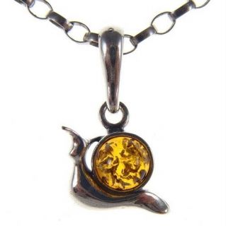 BALTIC AMBER STERLING SILVER 925 SNAIL PENDANT NECKLACE CHAIN 