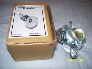 Vintage NIP/Old Stock Paperweight by Interpur/Handmade Glass Elephant 