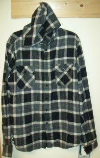 NWT Mens Jacket Shirt Hoodie Gray Plaid Large Flannel by Blue Gear