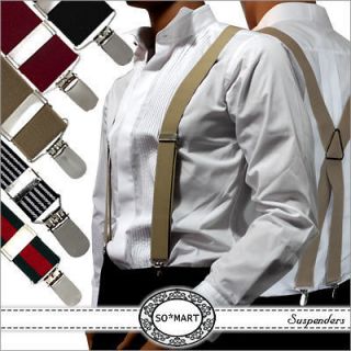 Mens Braces adjustable Elastic clip on Suspenders  X  Shape