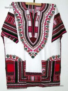 African Dashiki / Poncho Festival White Pink Shirt 3XL