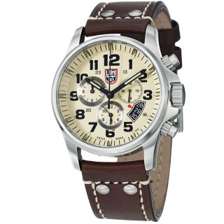 Luminox Mens Field Cream Dial Brown Leather Strap Chronograph Watch 