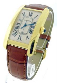   Mens Cartier Tank Americaine W2603156 18K Gold Automatic Watch + B&P