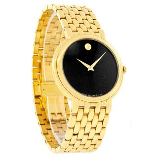 Movado Certa Mens Black Museum Gold Bracelet Dress Swiss Quartz Watch 
