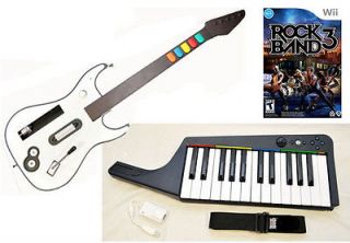 NEW Wii Rock Band 3 Keyboard & Wireless Guitar Game Bundle Kit Set u
