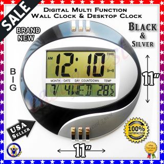   Digital Desketop +Wall Clock Thermometer Time Alarm Date Calendar