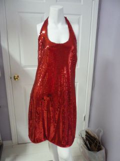 CARRIE ALLEN RED with RED SEQUINS HALTER DRESS NEW