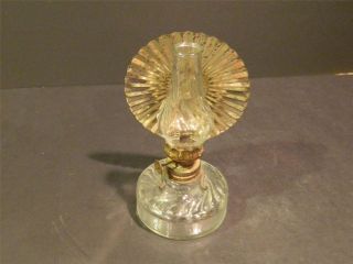 Swirled Glass Mini Oil Lamp Clip On Tin Reflector Glass Shade Vintage