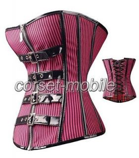 Gothic Pink Corset Sexy Stripes Buckles Bustier Punk M CM A2742_pink