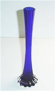 COBALT BLUE VASE LONG STEM ROSES HANDBLOWN ART GLASS