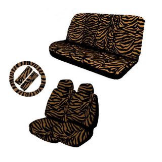 11pc Zebra Beige and Black Animal Print Complete Car Seat Cover Full 