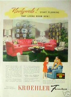 1944 Kroehler Furniture Living Room Sofa,Couch,Cha​ir AD