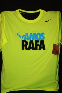 Nike Mens Dri Fit Tennis Shirt VAMOS RAFA Rafa Nadal SUPER COLOR 