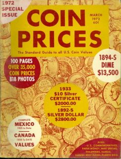 1972 Coin Prices Magazine 1894 S Dime/Silver Dollar/Certifi​cate 