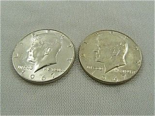   1967 Kennedy Half Dollars 40% Silver Both XF Condition At Melt Value