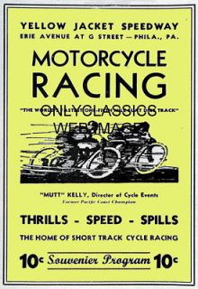 YELLOW JACKET SPEEDWAY DIRT FLAT TRACK MOTORCYCLE RACING POSTER 
