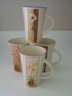 four MULBERRY HOME COLLECTION tall MUGS   FLORAL 5 1/4 high