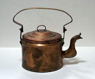 Antique Early Century Hand Hammered Heavy Solid Copper Tea Kettle